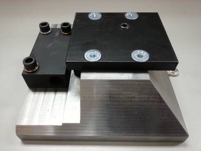 Mounting Block – Front: Shows mounting block from the right side.  Top level right, lock cover plate.     Lower left, snubber bar block.